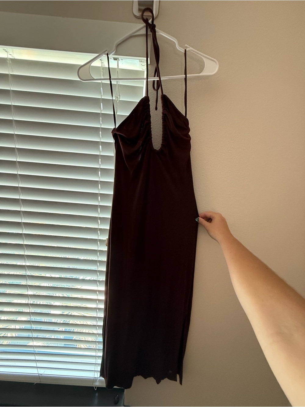 Roxy Black Halter Midi Dress with Ruched Front